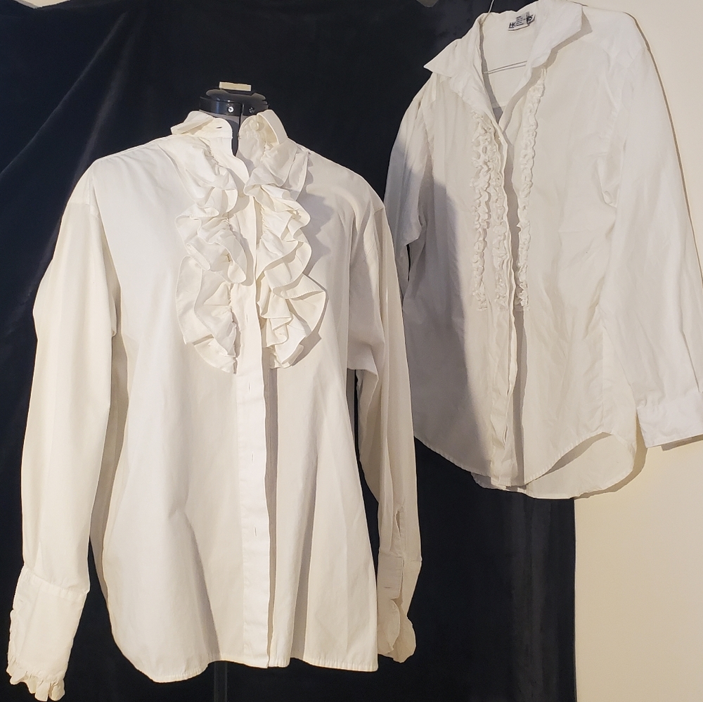 Lot of 2 Ruffle vintage 80's Edwardian retro shirt